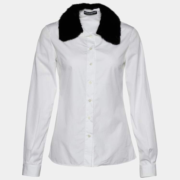 Pre Owned Dolce & Gabbana White Cotton Mink Fur Collar Detail Shirt S