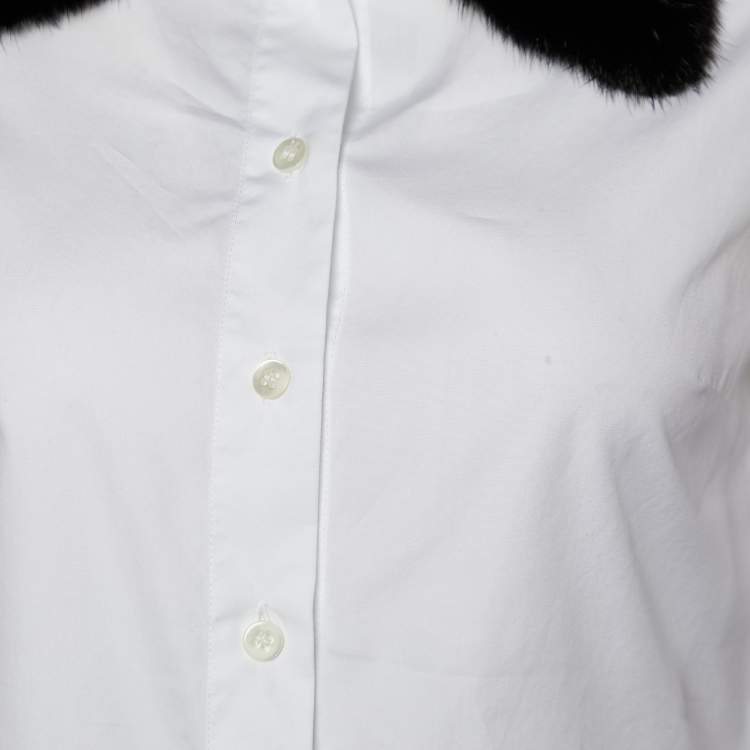 Pre Owned Dolce & Gabbana White Cotton Mink Fur Collar Detail Shirt S