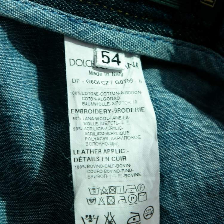 Pre Owned Dolce & Gabbana Blue Denim Floral-Embroidered 16 Classic Jeans 2XL Waist 37"