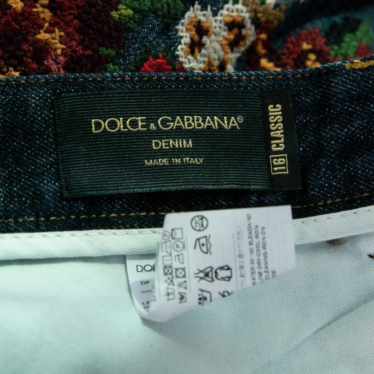 Pre Owned Dolce & Gabbana  Blue Denim Embroidered 16 Classic Ripped Jeans 2XL Waist 38"