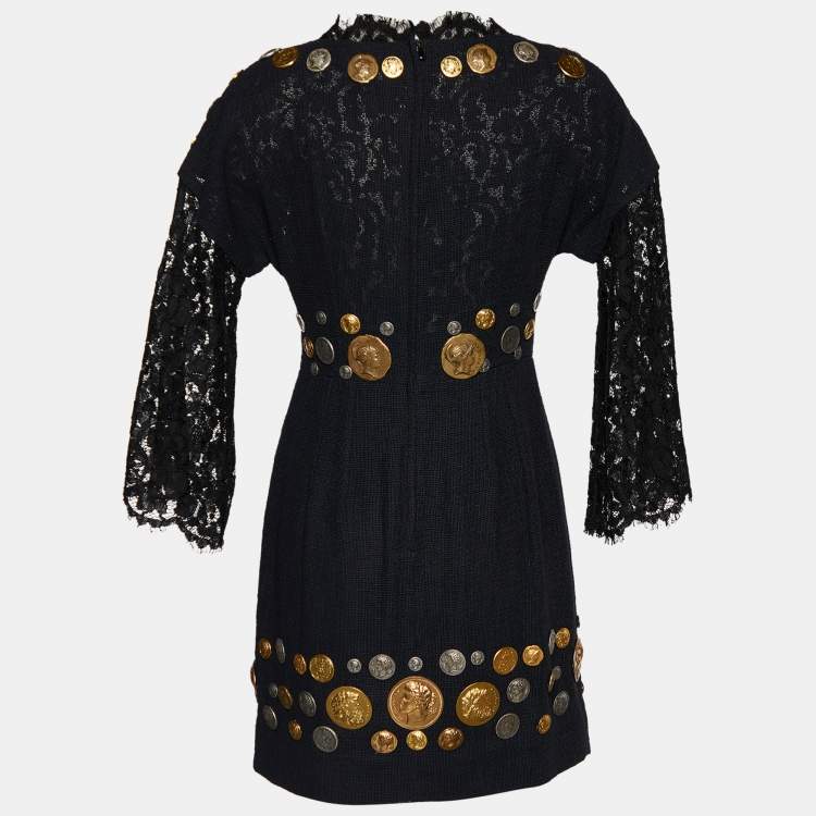 Pre Owned Dolce & Gabbana Black Cotton Coin Embellished Mini Dress S