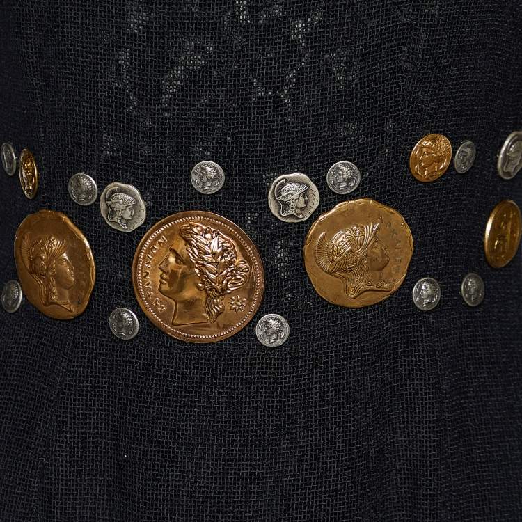 Pre Owned Dolce & Gabbana Black Cotton Coin Embellished Mini Dress S