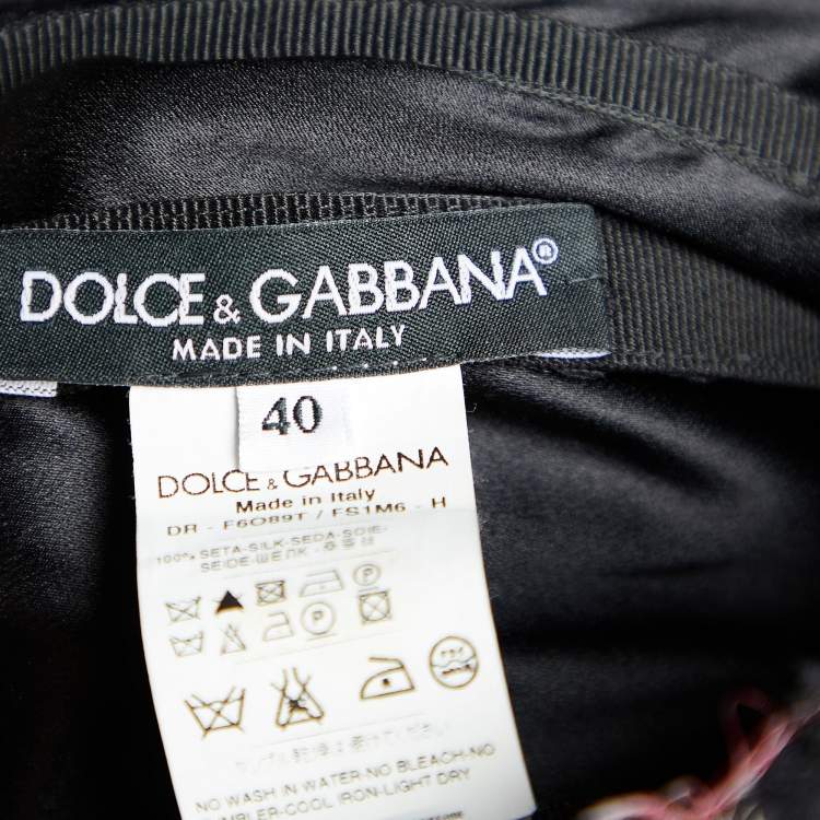 Pre Owned Dolce & Gabbana Black Rose Printed Silk Ruched Strapless Gown S