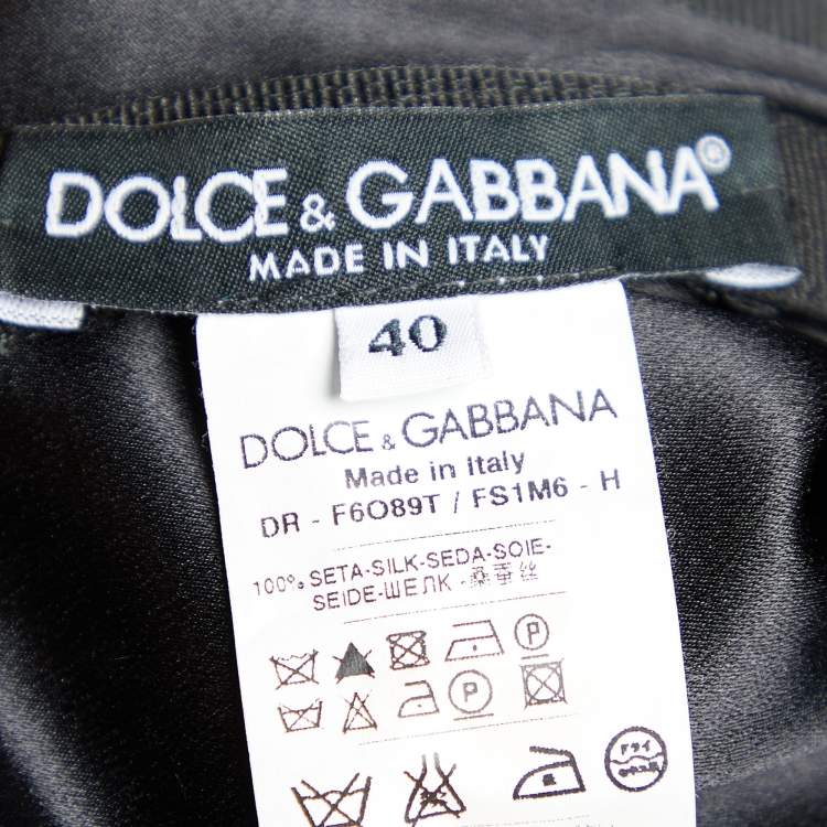 Pre Owned Dolce & Gabbana Black Rose Printed Silk Ruched Strapless Gown S