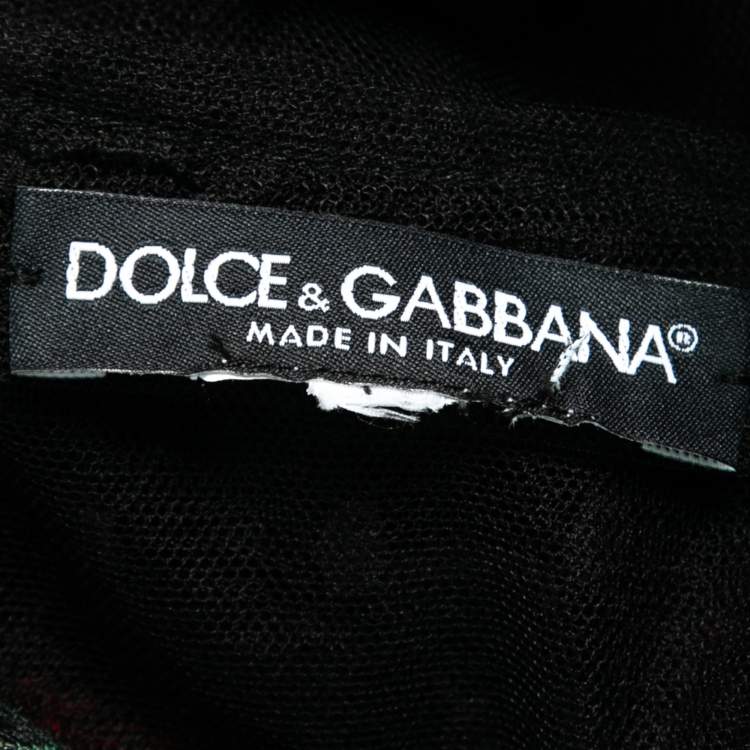 مملوكة مسبقًا Dolce & Gabbana Black Floral-Embroidered Swiss-Dot Tulle Dress M   