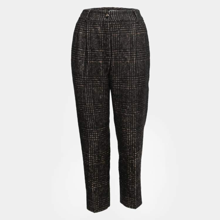 مملوكة مسبقًا Dolce & Gabbana Black & Brown Patterned Wool Tapered Trousers M    