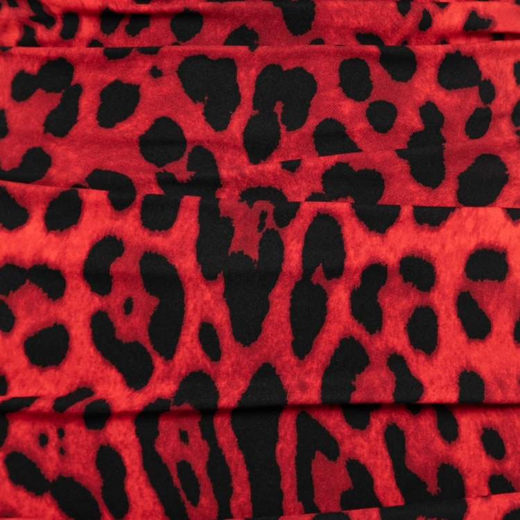 Pre Owned Dolce & Gabbana Red Animal Print Crepe Draped Halter Dress S