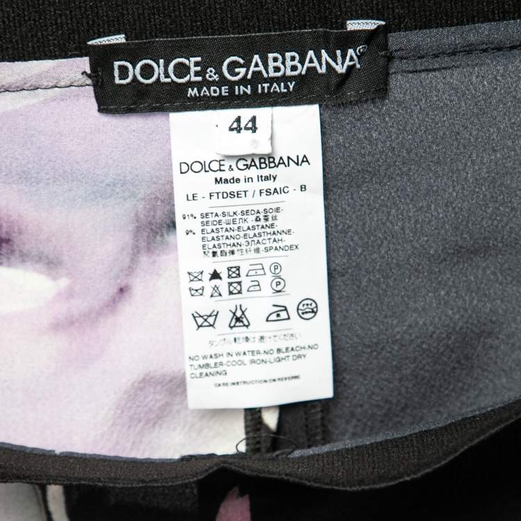 Pre Owned Dolce & Gabbana Black Floral Printed Silk Crepe Trousers M