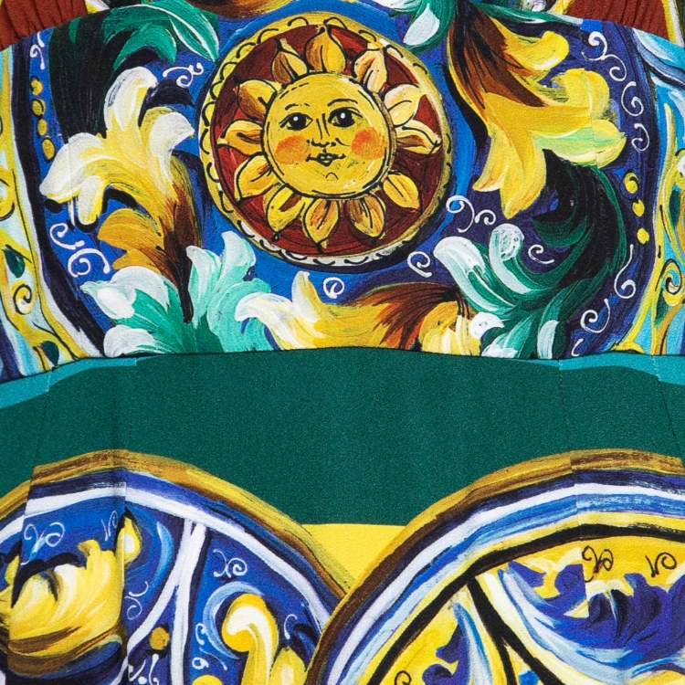 Pre Owned Dolce & Gabbana Multicolor Printed Crepe Midi Dress M