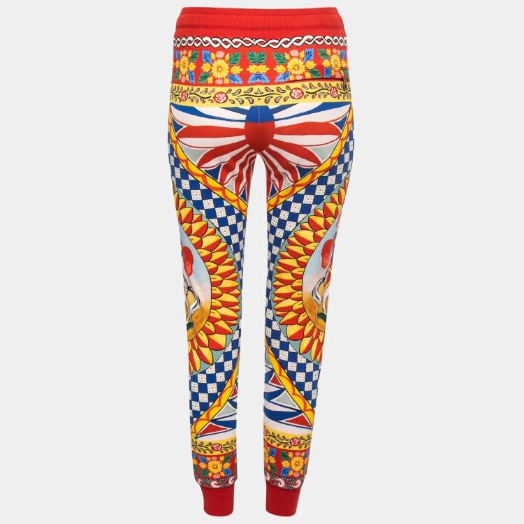 مملوكة مسبقًا Dolce & Gabbana Multicolor Printed Cotton Rib Knit Trimmed Joggers XS