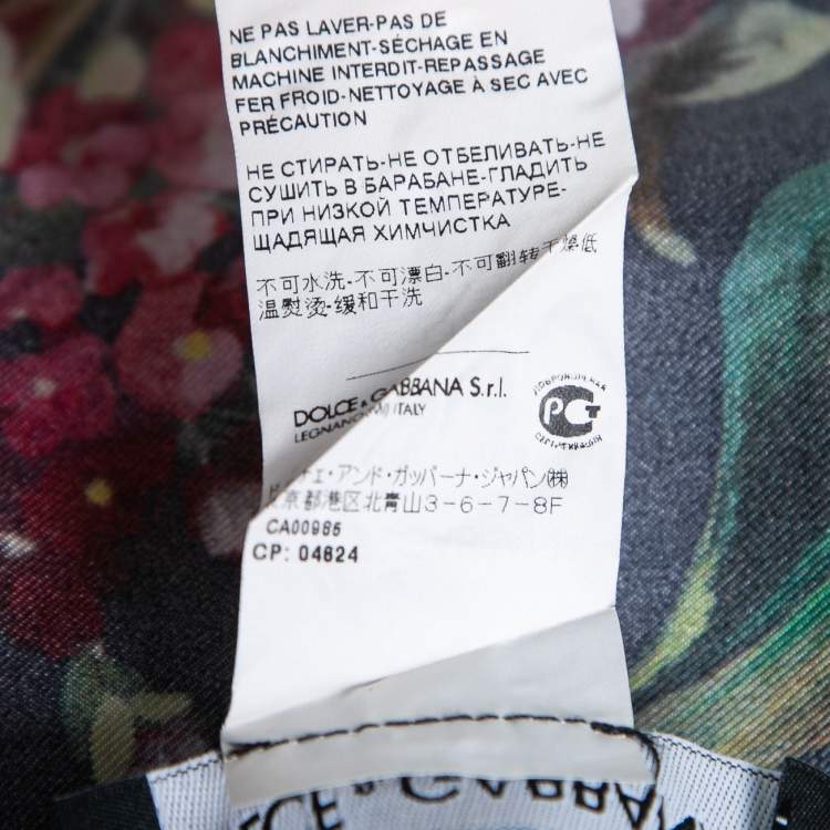 مملوكة مسبقًا Dolce & Gabbana Black Floral Bouquet Print Silk Tie-Neck Blouse M