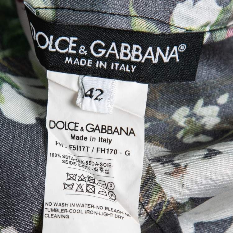 مملوكة مسبقًا Dolce & Gabbana Black Floral Bouquet Print Silk Tie-Neck Blouse M