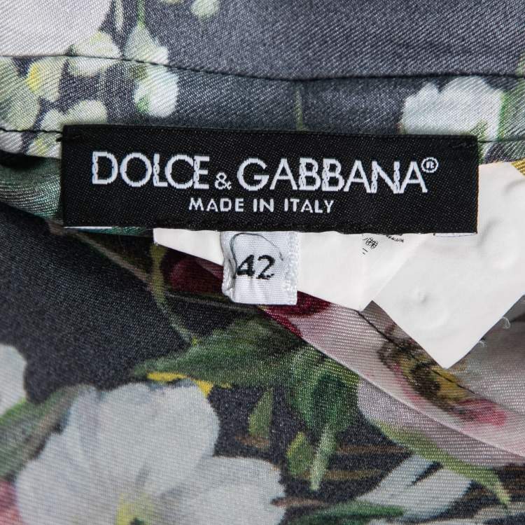 مملوكة مسبقًا Dolce & Gabbana Black Floral Bouquet Print Silk Tie-Neck Blouse M