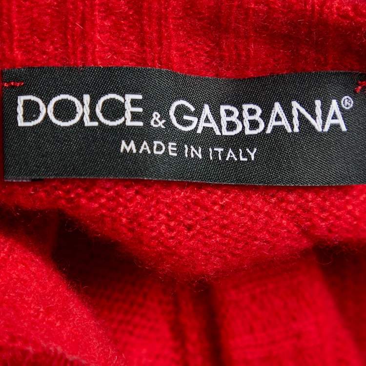 Pre Owned Dolce & Gabbana Red Cashmere & Silk Lace Trim Cardigan M