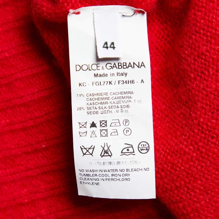 Pre Owned Dolce & Gabbana Red Cashmere & Silk Lace Trim Cardigan M