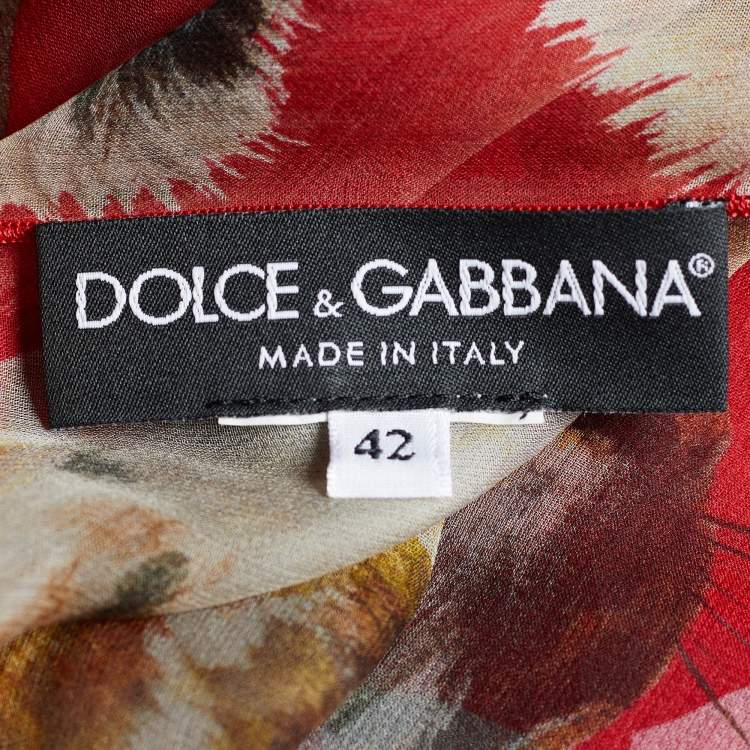 Pre Owned Dolce & Gabbana Red Floral & Animal Print Silk Long Dress & Cape Set S