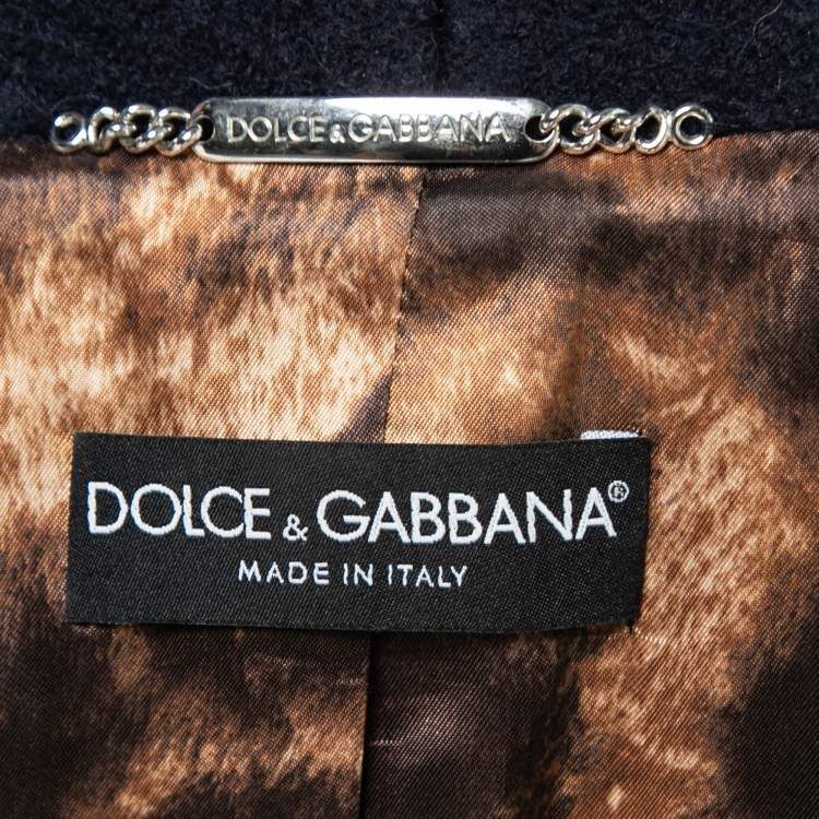 Pre Owned Dolce & Gabbana Navy Blue Wool Sequin-Trim Jacket M 
