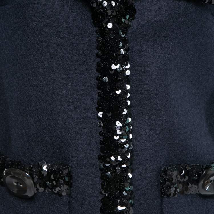 Pre Owned Dolce & Gabbana Navy Blue Wool Sequin-Trim Jacket M 