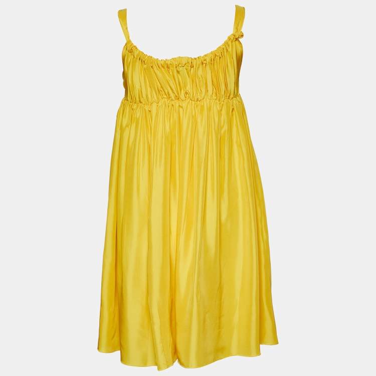 مملوكة مسبقًا Dolce & Gabbana Yellow Silk Satin Ruched Sleeveless Mini Dress S