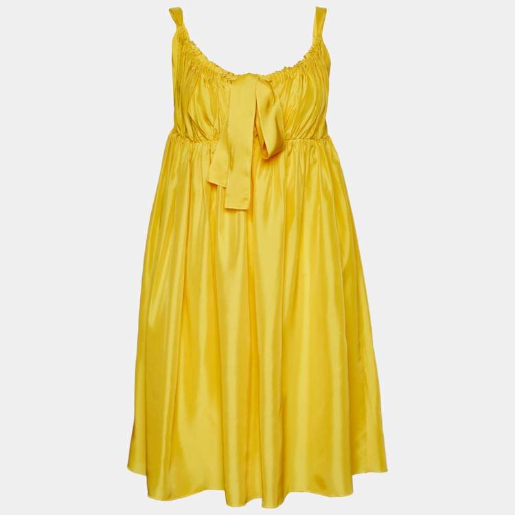مملوكة مسبقًا Dolce & Gabbana Yellow Silk Satin Ruched Sleeveless Mini Dress S