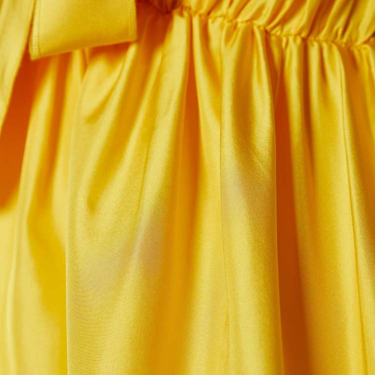 مملوكة مسبقًا Dolce & Gabbana Yellow Silk Satin Ruched Sleeveless Mini Dress S