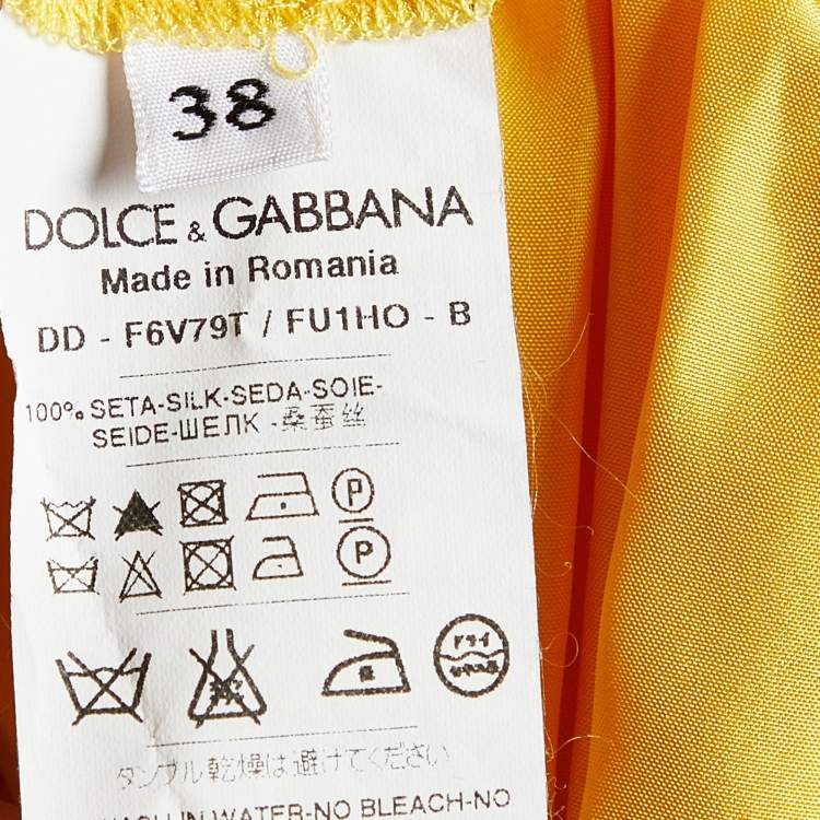 مملوكة مسبقًا Dolce & Gabbana Yellow Silk Satin Ruched Sleeveless Mini Dress S