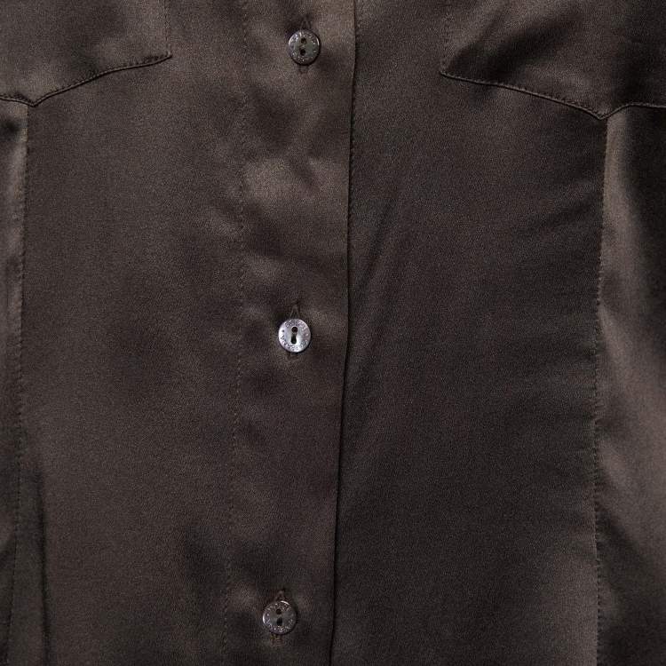 Pre Owned Dolce & Gabbana Brown Silk Satin Button Front Shirt L
