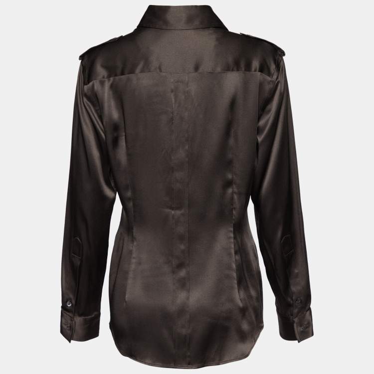 Pre Owned Dolce & Gabbana Brown Silk Satin Button Front Shirt L