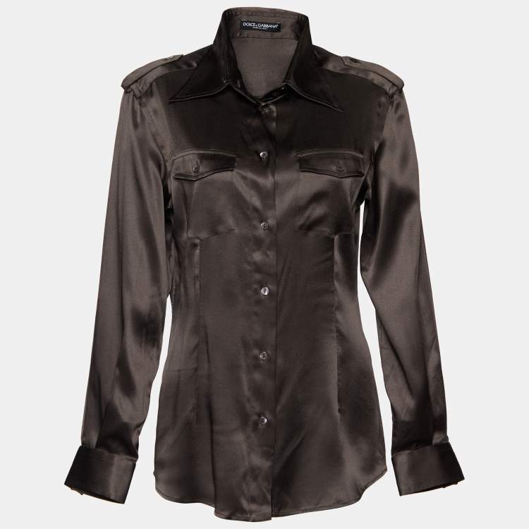 Pre Owned Dolce & Gabbana Brown Silk Satin Button Front Shirt L
