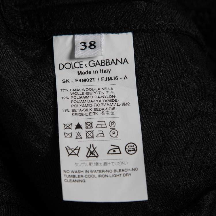 Pre Owned Dolce & Gabbana Black Floral Textured Wool Flared Midi Skirt S