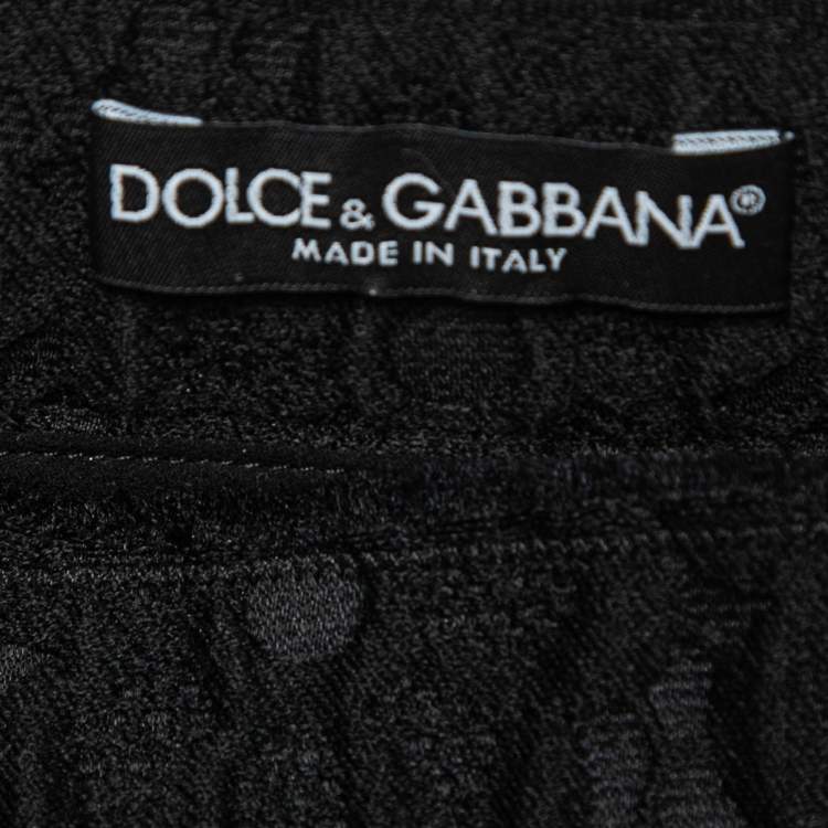 Pre Owned Dolce & Gabbana Black Floral Textured Wool Flared Midi Skirt S