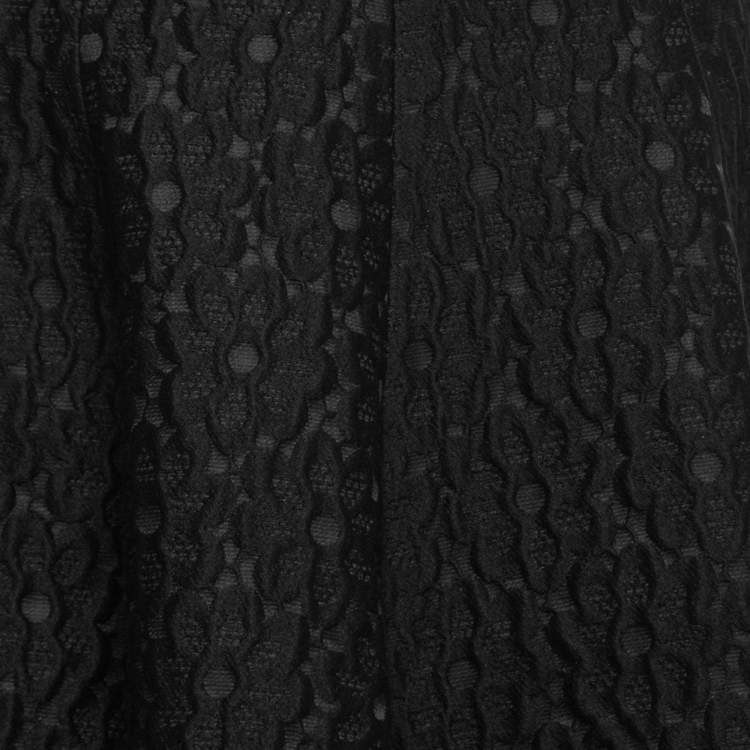 Pre Owned Dolce & Gabbana Black Floral Textured Wool Flared Midi Skirt S