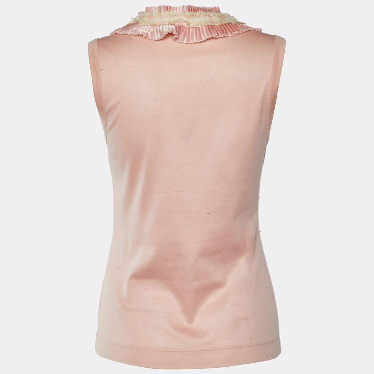Pre Owned Dolce & Gabbana Pink Knit Neck Trim Detail Tank Top M