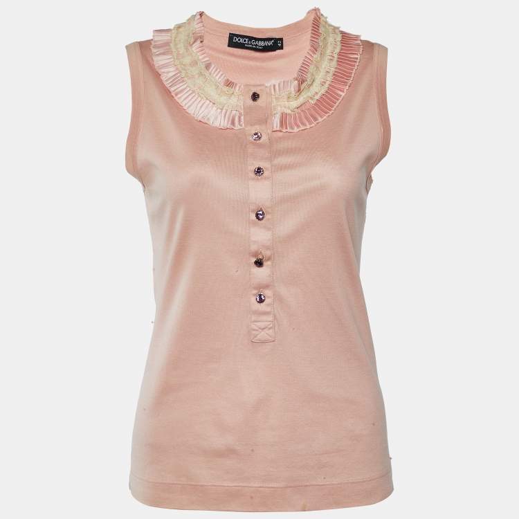 Pre Owned Dolce & Gabbana Pink Knit Neck Trim Detail Tank Top M