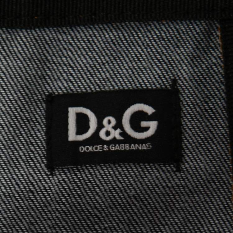 Pre Owned D&G Navy Blue Denim High Waist Detail Midi Skirt S