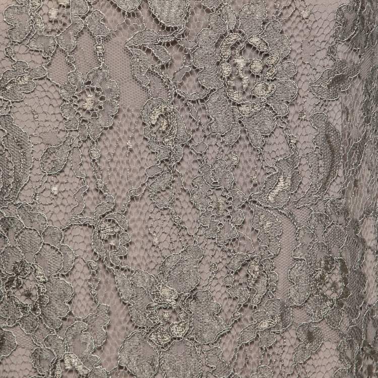 Pre Owned Dolce & Gabbana Beige Tweed & Lace Overlay Sleeveless Shift Dress S