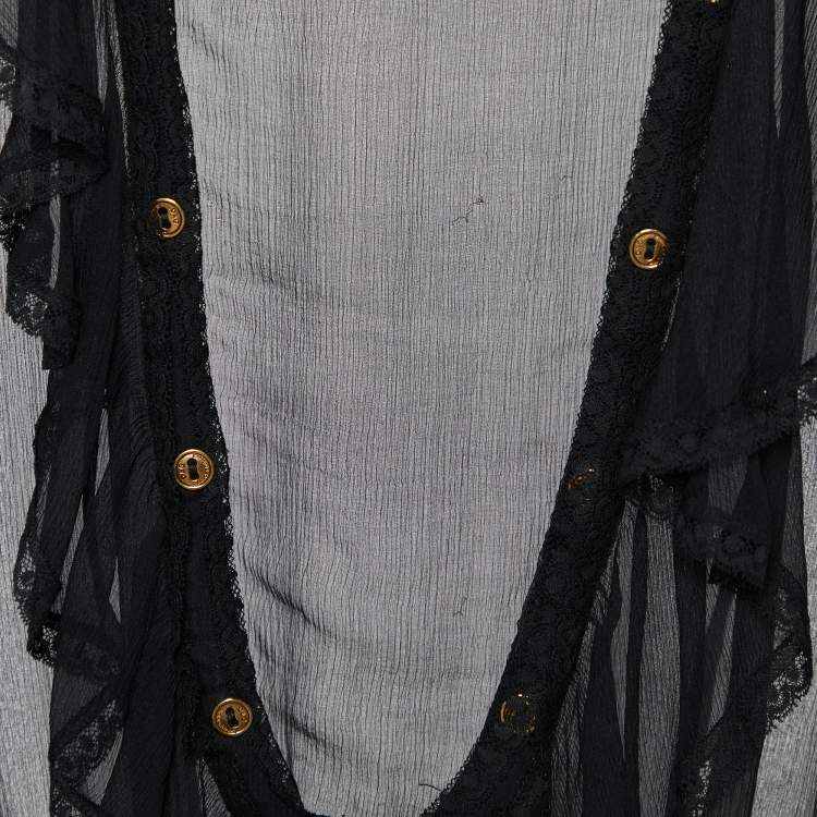 Pre Owned Dolce & Gabbana Black Silk Chiffon Ruffled Sheer Top M
