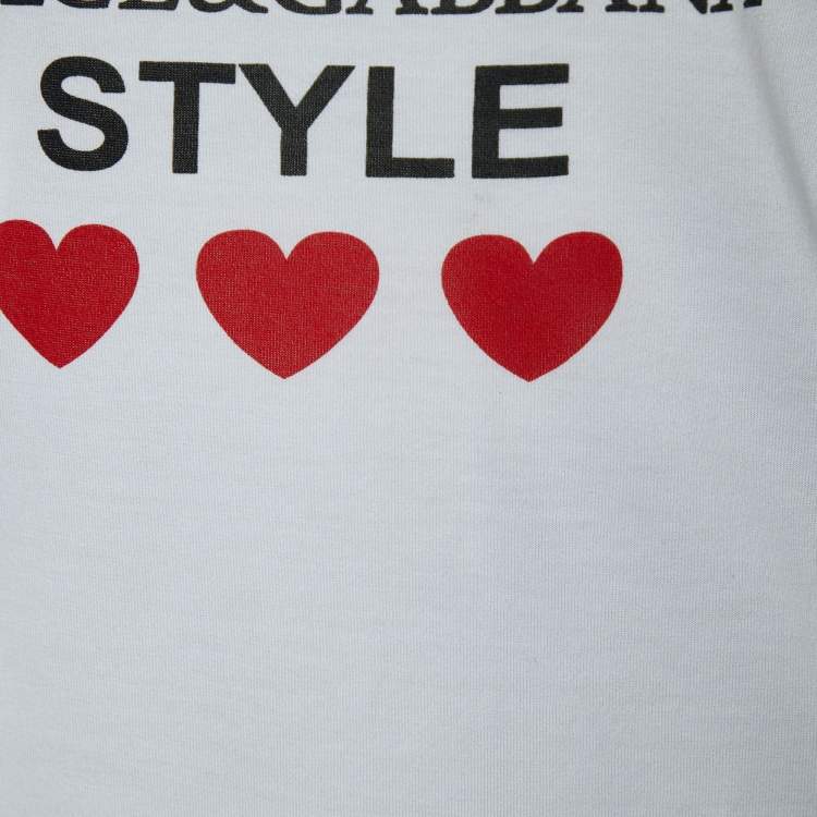 Pre Owned Dolce & Gabbana White Heart & Logo Printed Cotton T-Shirt S