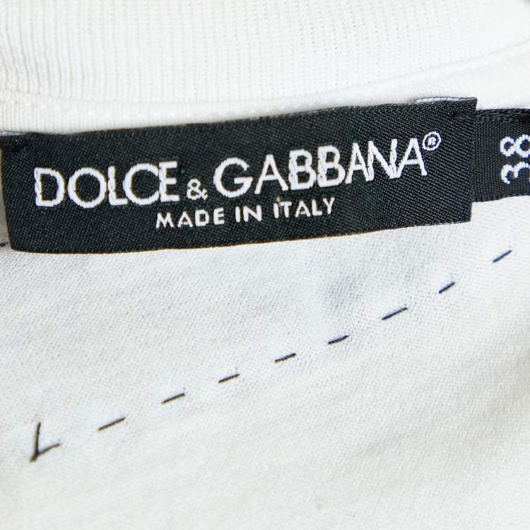 Pre Owned Dolce & Gabbana White Heart & Logo Printed Cotton T-Shirt S