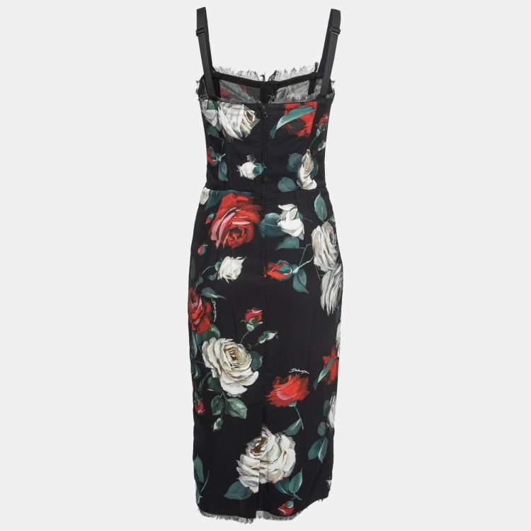 Pre Owned Dolce & Gabbana Black Floral Printed Bustier Midi Dress M