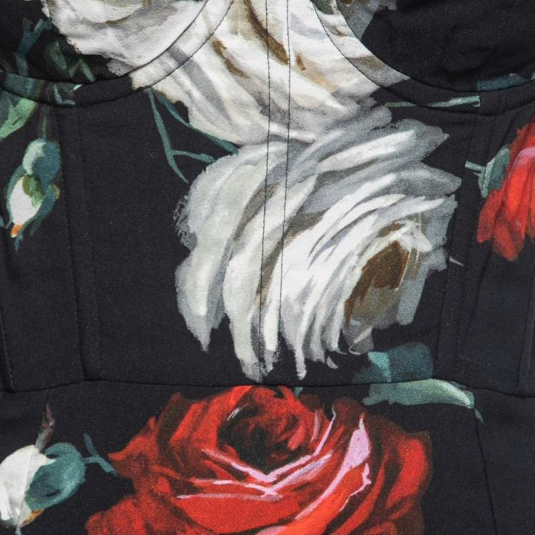 Pre Owned Dolce & Gabbana Black Floral Printed Bustier Midi Dress M