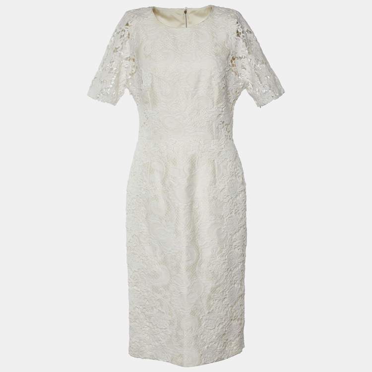Pre Owned Dolce & Gabbana White Lace Sheath Dress M