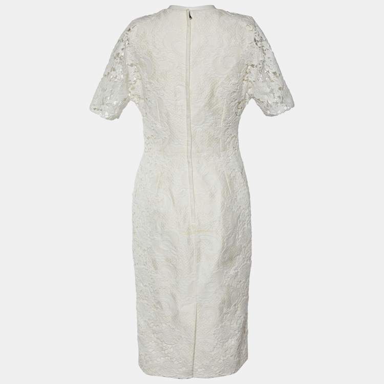 Pre Owned Dolce & Gabbana White Lace Sheath Dress M