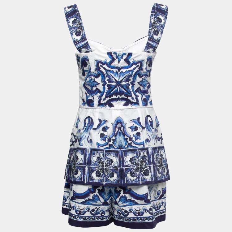 Pre Owned Dolce & Gabbana Blue Printed Cotton Top & Shorts Set M 