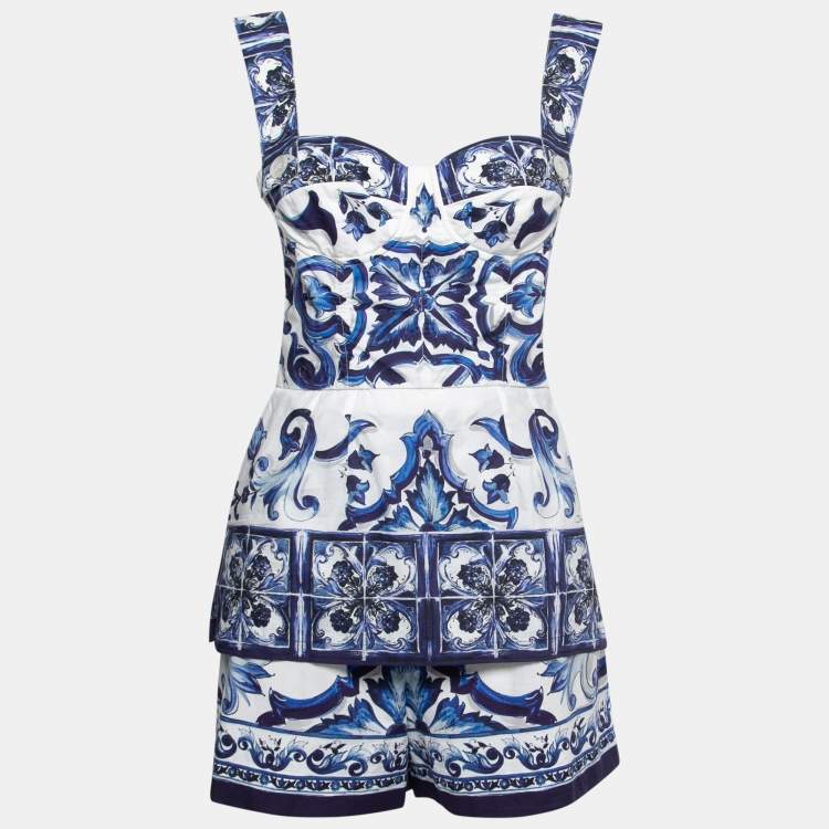 Pre Owned Dolce & Gabbana Blue Printed Cotton Top & Shorts Set M 