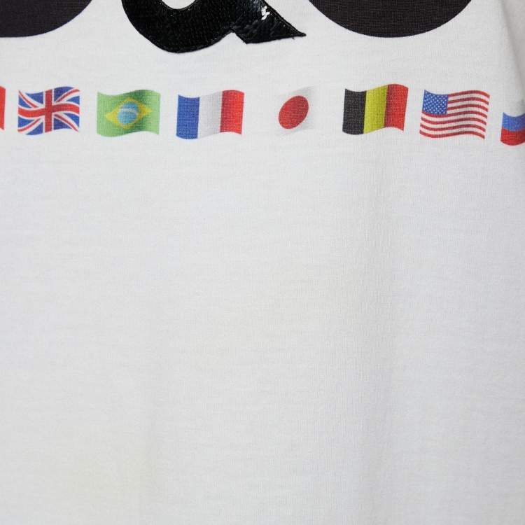 مملوكة مسبقًا Dolce & Gabbana White Flag Logo Printed Cotton Knit Tank Top M