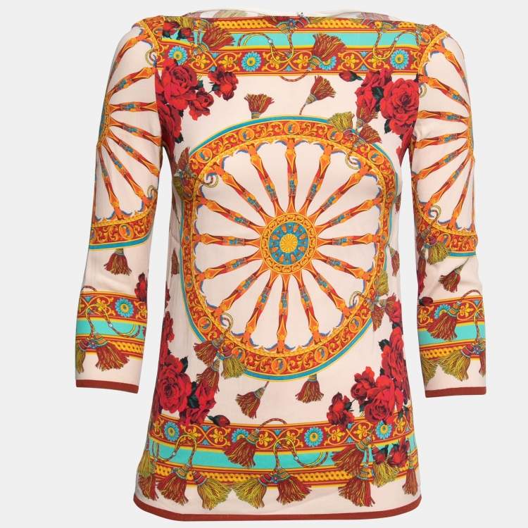 Pre Owned Dolce & Gabbana Multicolor Printed Crepe Top S