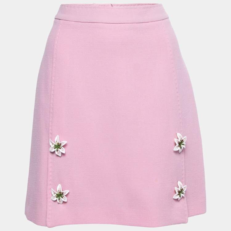 Pre Owned Dolce & Gabbana Pink Wool Flower-Button Detail Mini Skirt M