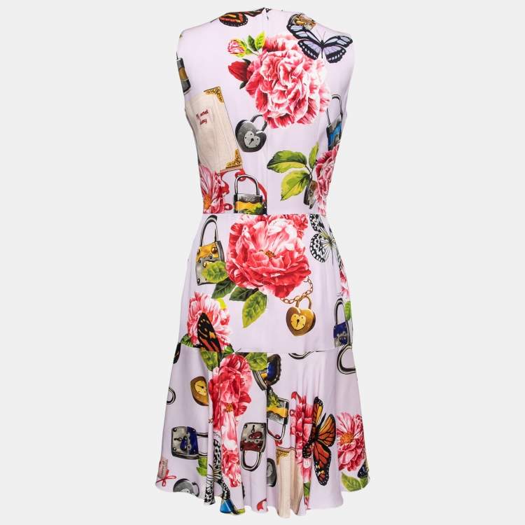 Pre Owned Dolce & Gabbana Pink Butterfly Locket Print Silk Midi Dress M