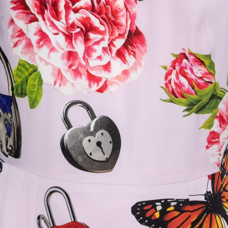 Pre Owned Dolce & Gabbana Pink Butterfly Locket Print Silk Midi Dress M